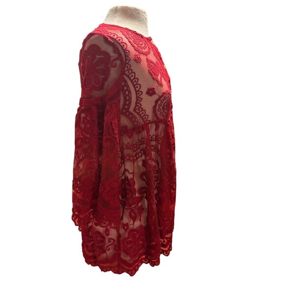 Free People Womens Red Lace Embroidered Tunic Dress By Jens Pirate Booty S - Picture 4 of 10